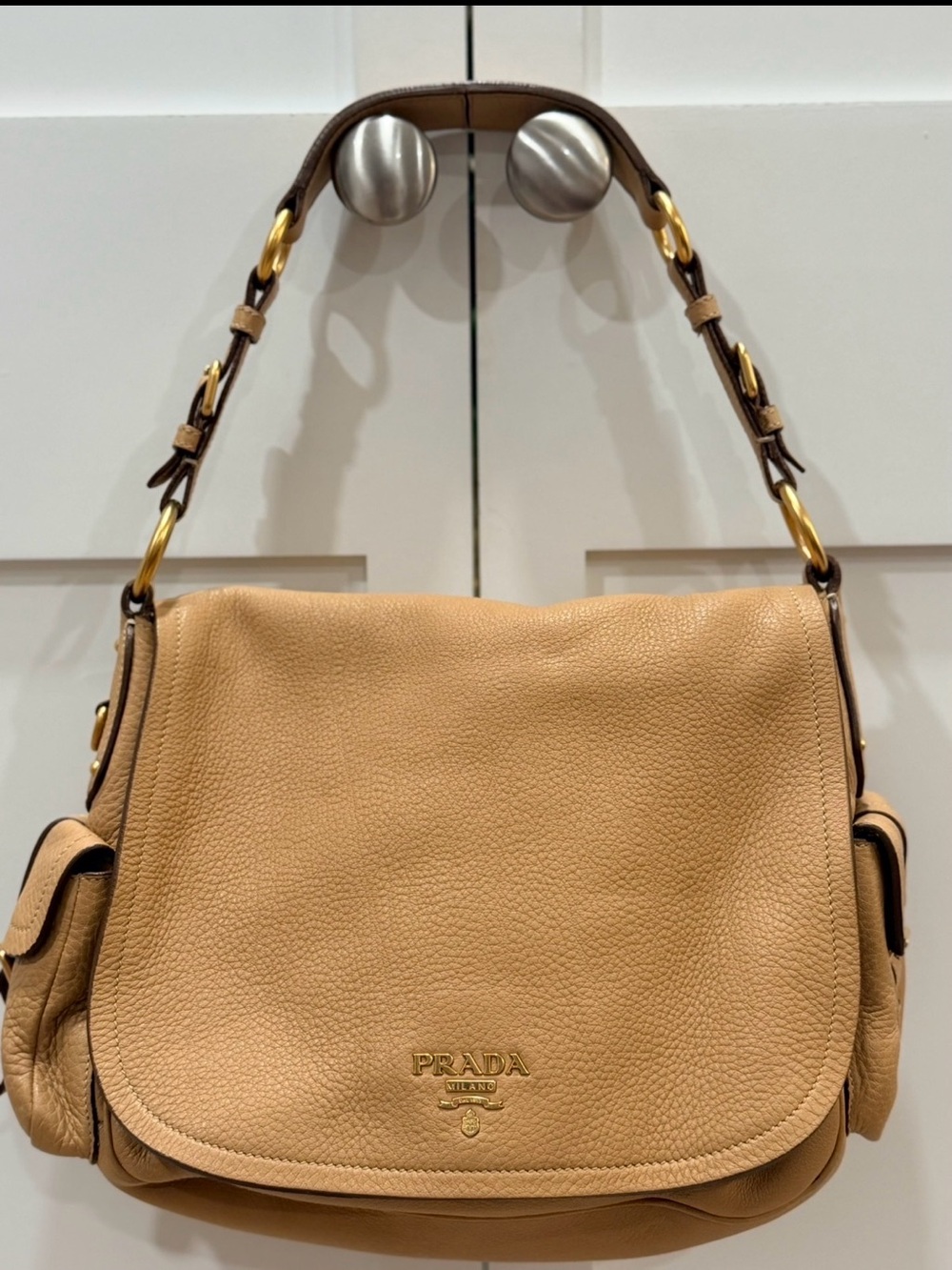 Prada Vitello Daino Tan Shoulder Bag | VERY GOOD Condition + Dust Bag